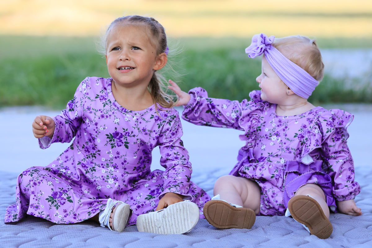 Rylee Faith Designs - Fall Lavender Floral Print Girls Long Sleeve Romper - alternate view 6