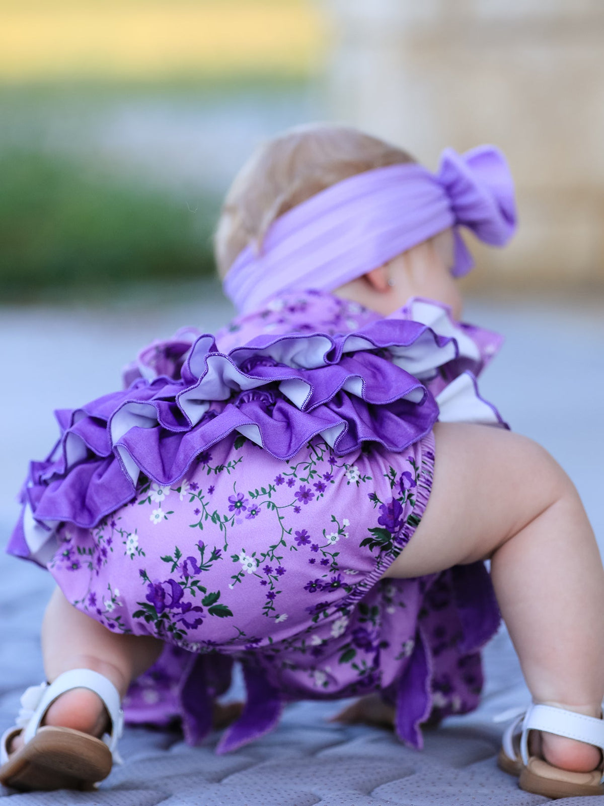 Rylee Faith Designs - Fall Lavender Floral Print Girls Long Sleeve Romper - alternate view 5