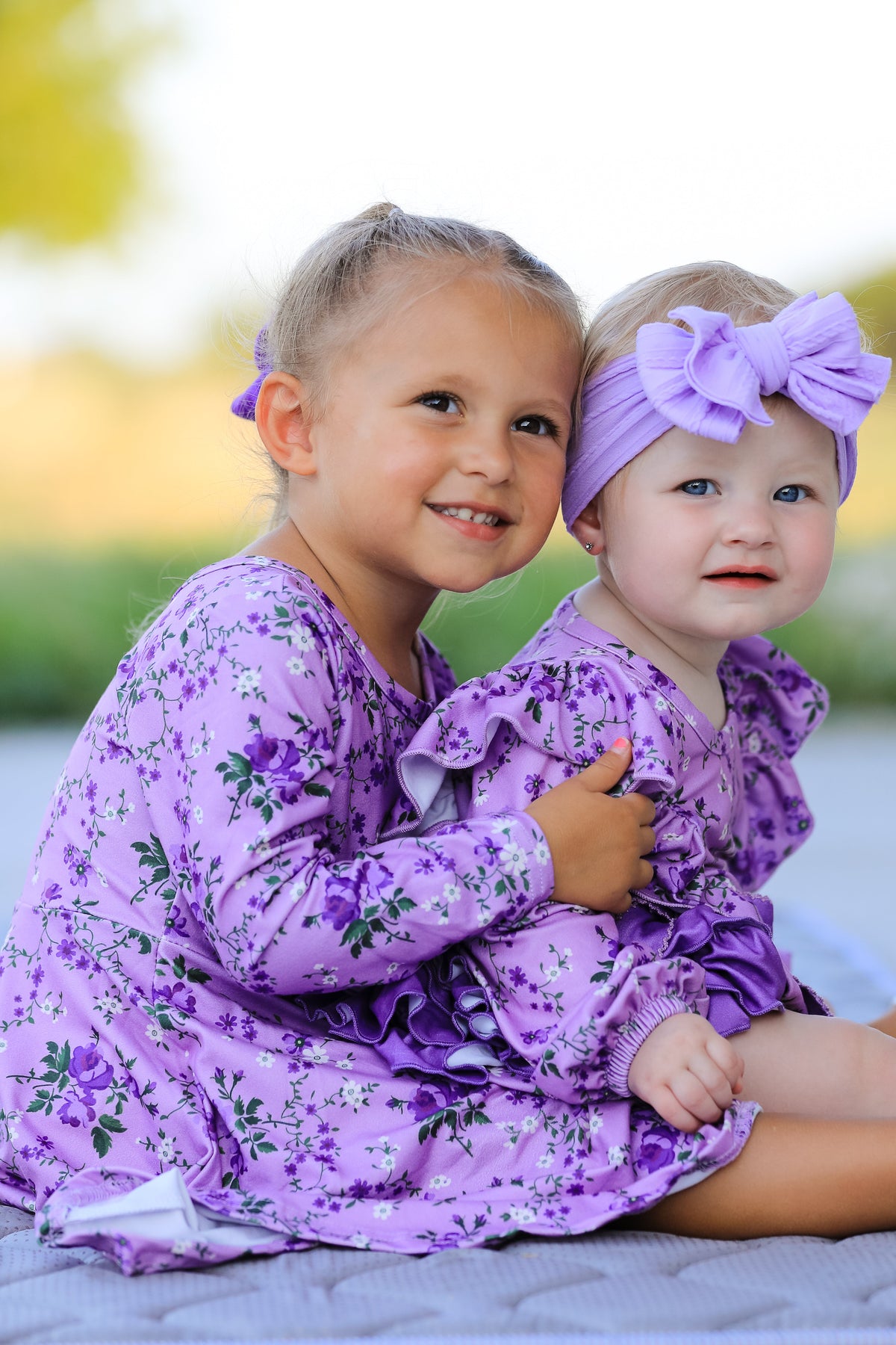 Rylee Faith Designs - Fall Lavender Floral Print Girls Long Sleeve Twirl Dress - alternate view 7