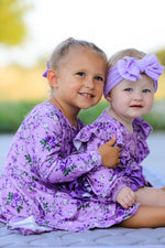 Rylee Faith Designs - Fall Lavender Floral Print Girls Long Sleeve Twirl Dress - alternate view 7