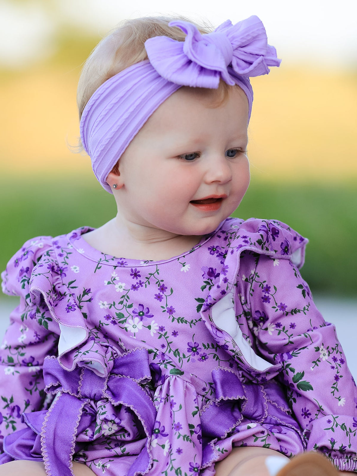 Rylee Faith Designs - Fall Lavender Floral Print Girls Long Sleeve Romper - alternate view 2