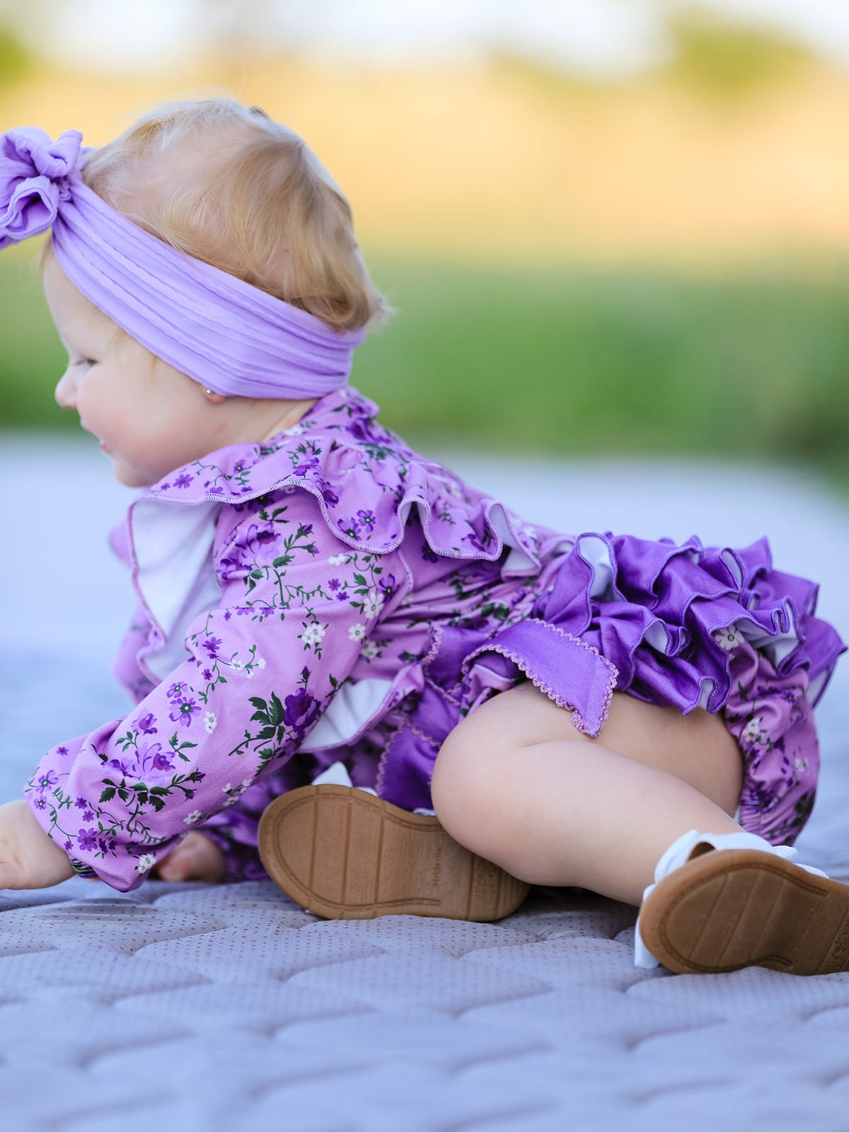 Rylee Faith Designs - Fall Lavender Floral Print Girls Long Sleeve Romper - alternate view 4