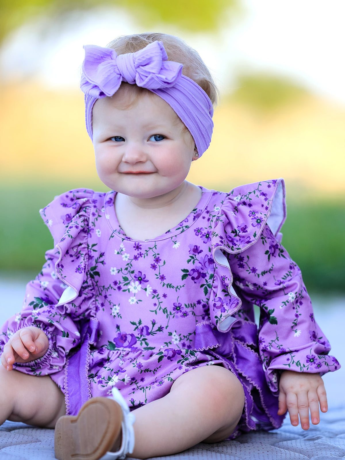 Rylee Faith Designs - Fall Lavender Floral Print Girls Long Sleeve Romper - alternate view 3
