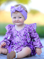Rylee Faith Designs - Fall Lavender Floral Print Girls Long Sleeve Romper - alternate view 3