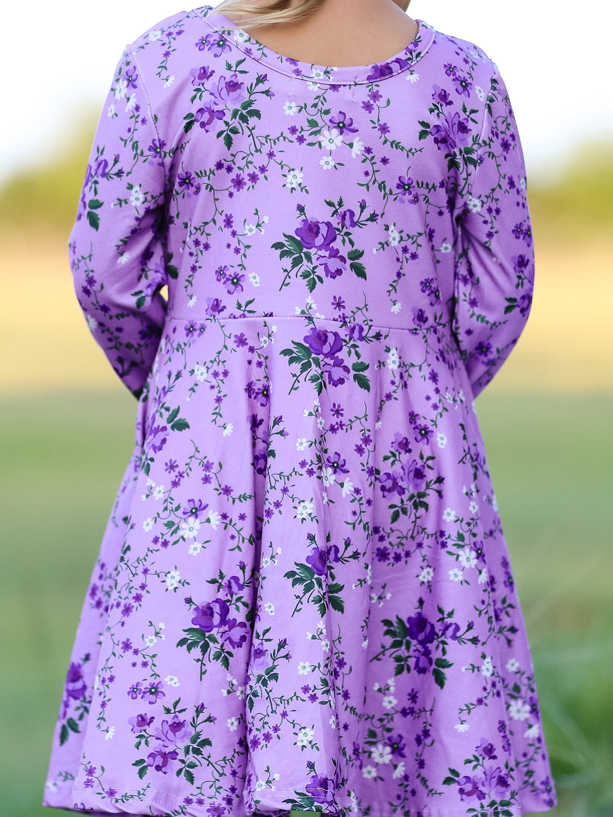 Rylee Faith Designs - Fall Lavender Floral Print Girls Long Sleeve Twirl Dress - alternate view 2