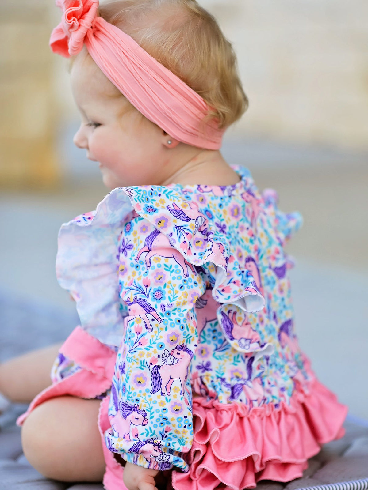 Rylee Faith Designs - Unicorn Floral Print Girls Long Sleeve Romper - alternate view 5