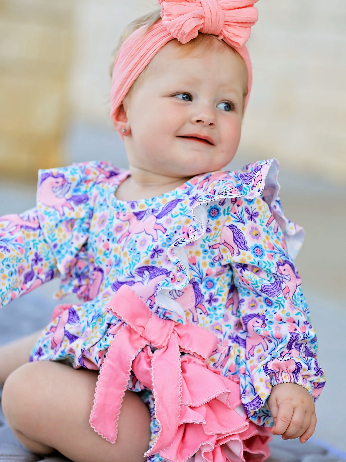 Rylee Faith Designs - Unicorn Floral Print Girls Long Sleeve Romper - alternate view 3
