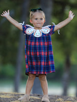 Rylee Faith Designs - Navy Red Christmas Plaid Wreath Embroidered Girl Dress - alternate view 4