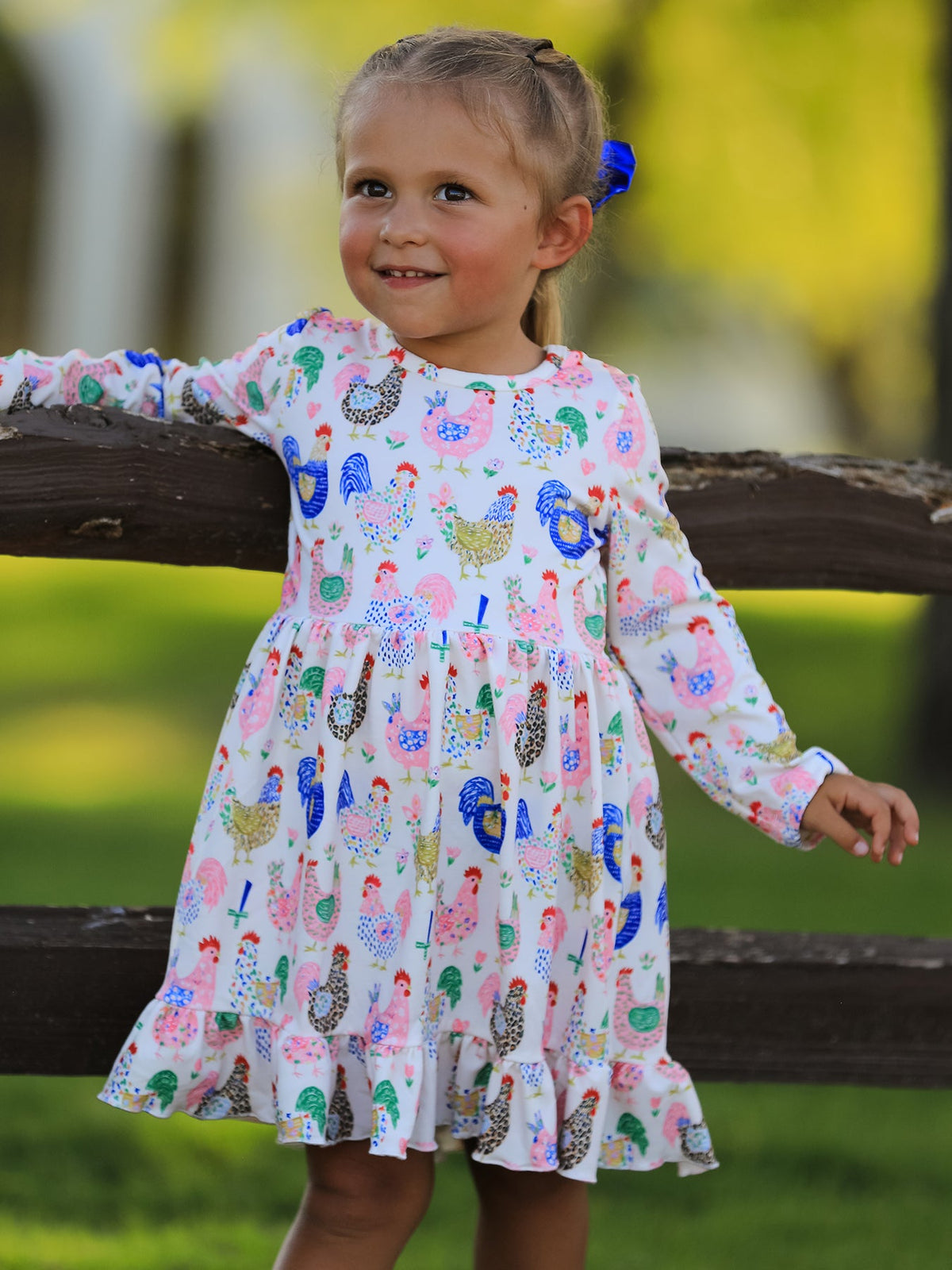 Rylee Faith Designs - Fall Farm Chicken Print Girls Ruffle Hem Twirl Dress - alternate view 2