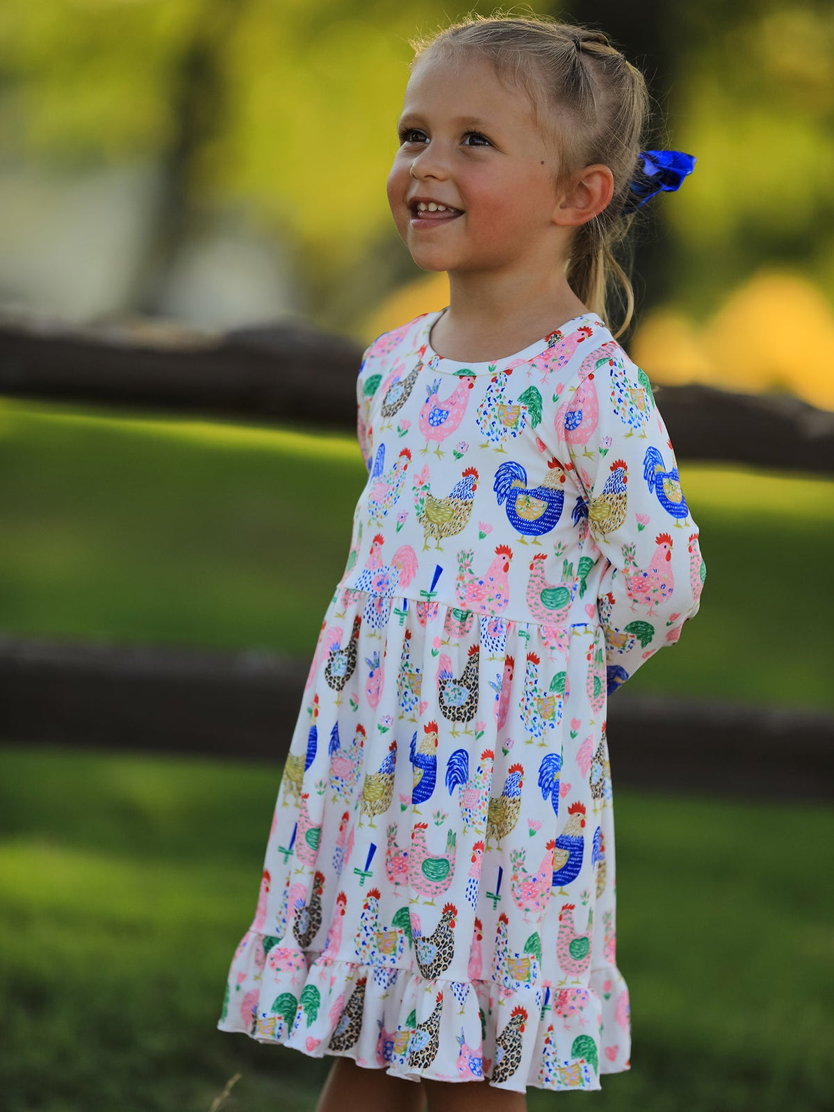 Rylee Faith Designs - Fall Farm Chicken Print Girls Ruffle Hem Twirl Dress - alternate view 5