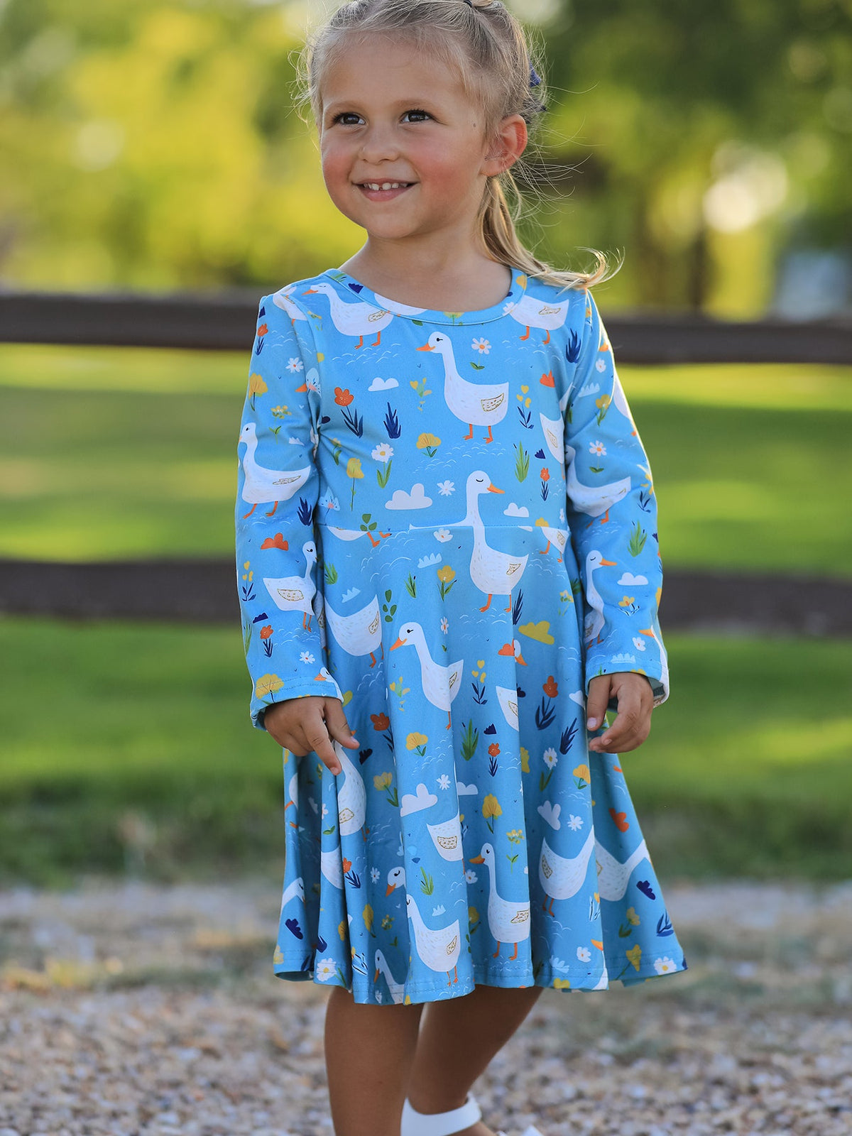 Rylee Faith Designs - Fall Goose Print Girls Long Sleeve Twirl Dress - alternate view 5