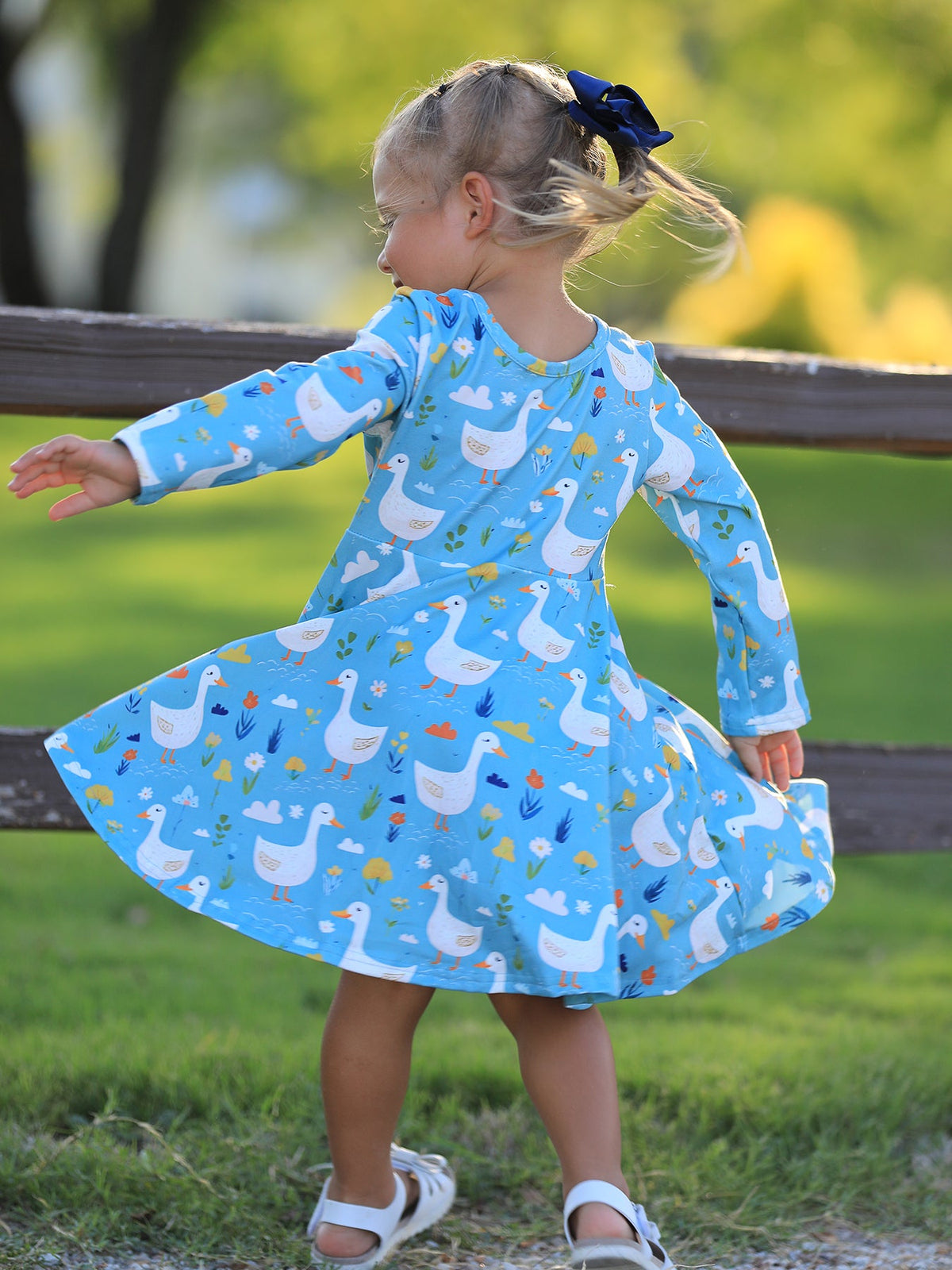 Rylee Faith Designs - Fall Goose Print Girls Long Sleeve Twirl Dress - alternate view 2