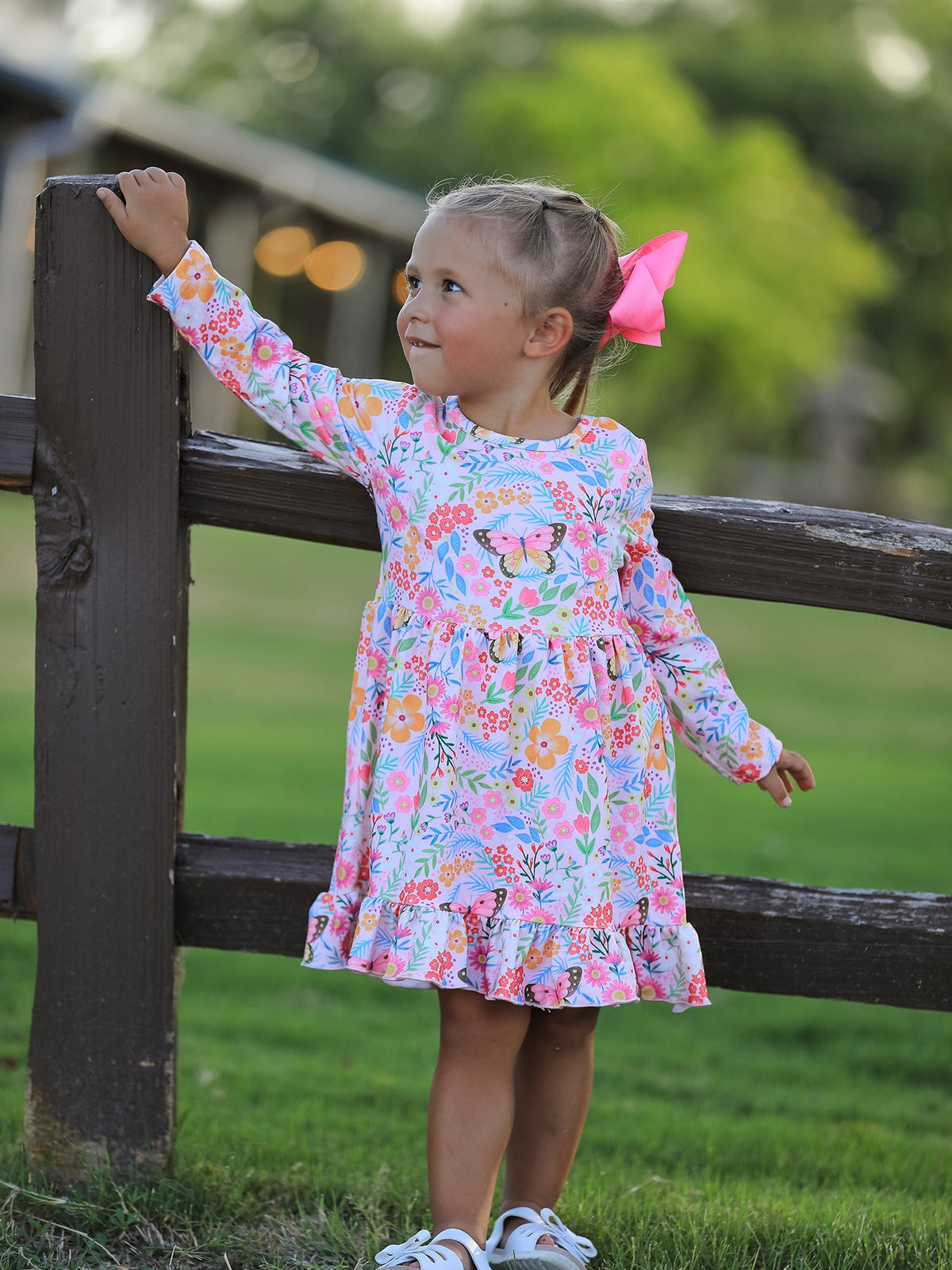 Rylee Faith Designs - Fall Butterfly Floral Print Girls Ruffle Hem Twirl Dress - alternate view 4