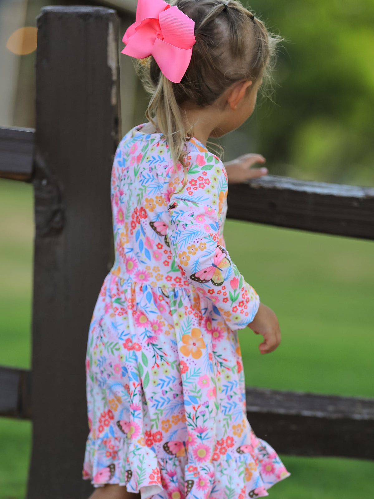 Rylee Faith Designs - Fall Butterfly Floral Print Girls Ruffle Hem Twirl Dress - alternate view 5