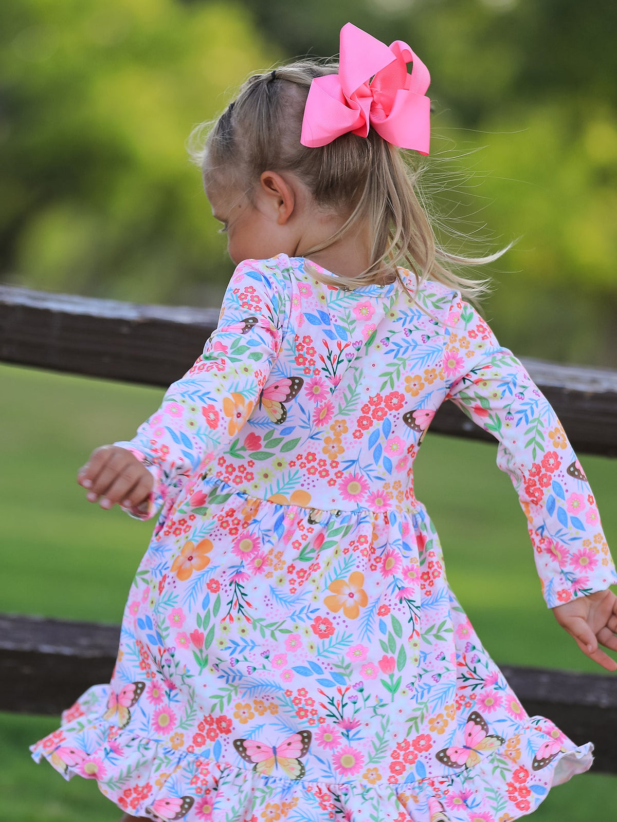 Rylee Faith Designs - Fall Butterfly Floral Print Girls Ruffle Hem Twirl Dress - alternate view 3