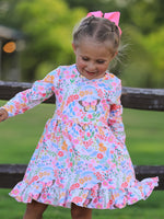 Rylee Faith Designs - Fall Butterfly Floral Print Girls Ruffle Hem Twirl Dress