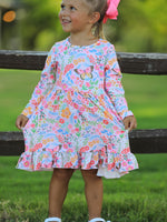 Rylee Faith Designs - Fall Butterfly Floral Print Girls Ruffle Hem Twirl Dress - alternate view 2