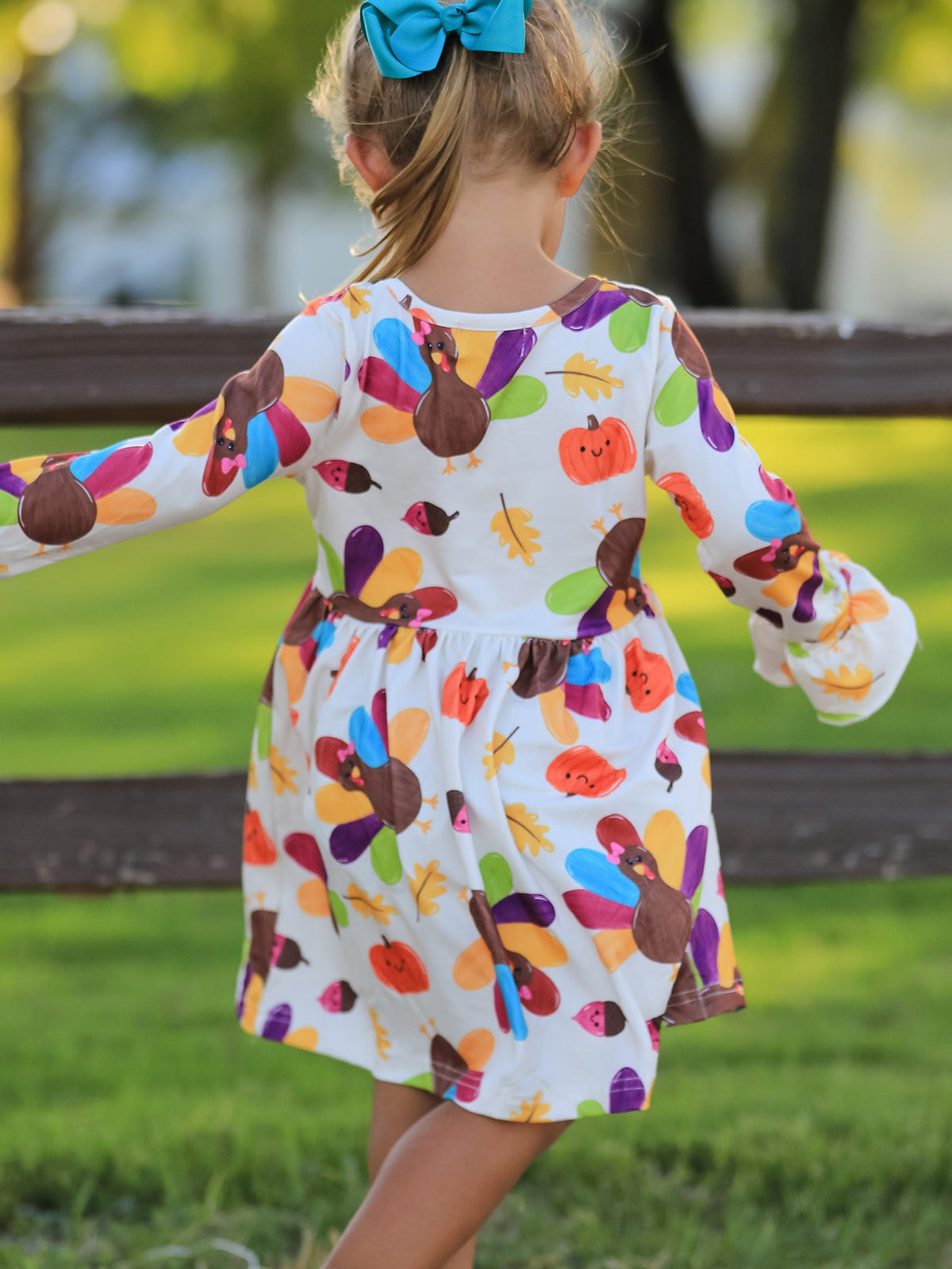 Rylee Faith Designs - Thanksgiving Turkey Print Girls Dress - alternate view 2