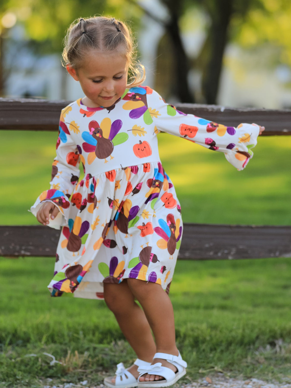 Rylee Faith Designs - Thanksgiving Turkey Print Girls Dress