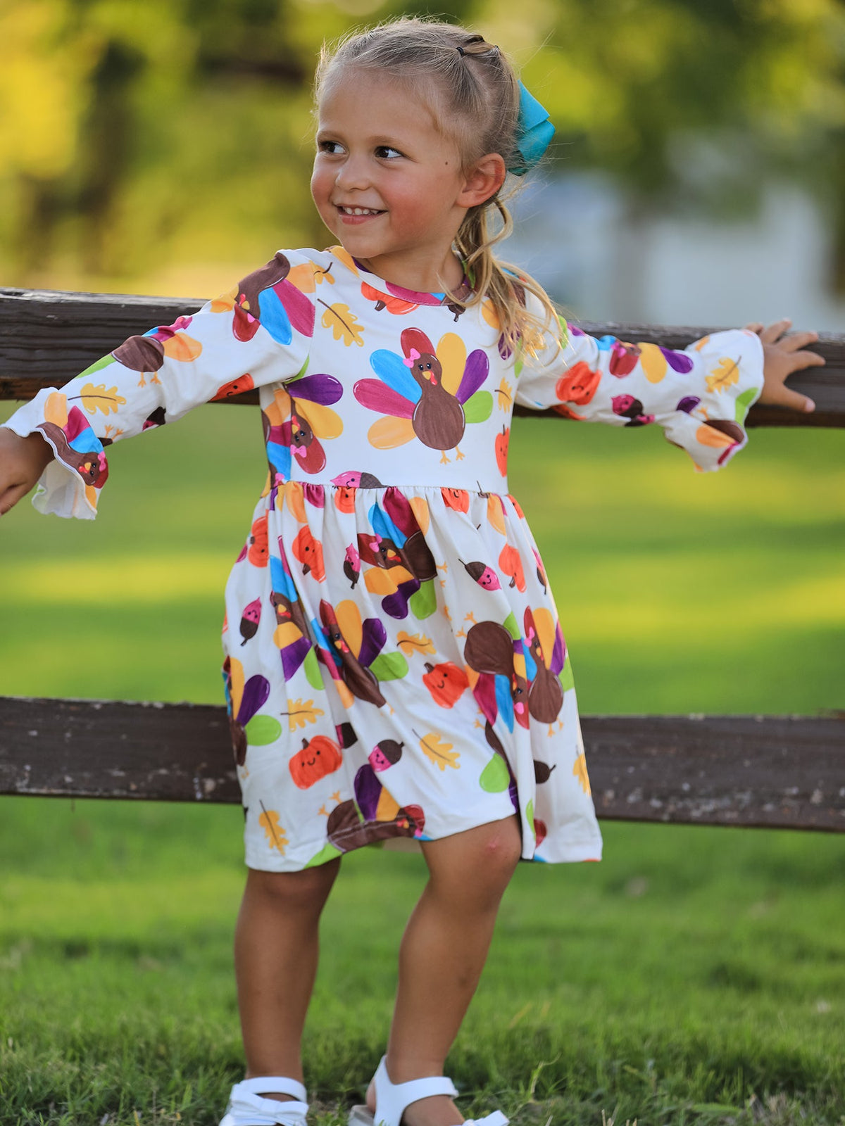 Rylee Faith Designs - Thanksgiving Turkey Print Girls Dress - alternate view 4