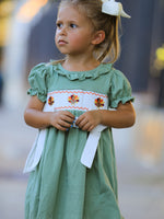 Rylee Faith Designs - Fall Thanksgiving Chicken Smock Embroidered Green Baby Girl Dress