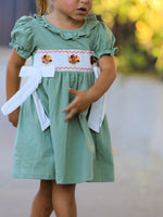 Rylee Faith Designs - Fall Thanksgiving Chicken Smock Embroidered Green Baby Girl Dress - alternate view 5