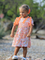 Rylee Faith Designs - Peach Bow Smocked Floral Girl Dress