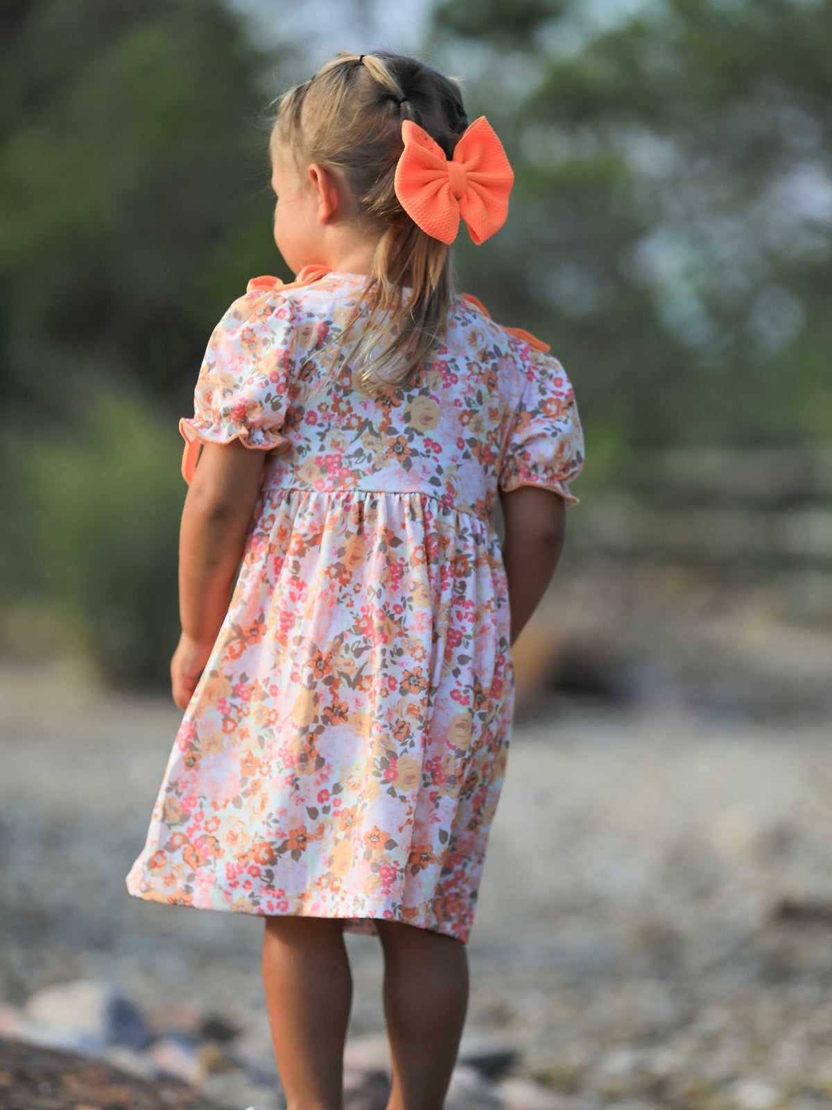 Rylee Faith Designs - Peach Bow Smocked Floral Girl Dress - alternate view 4