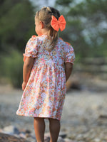 Rylee Faith Designs - Peach Bow Smocked Floral Girl Dress - alternate view 4