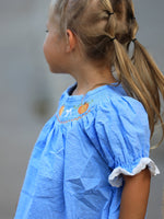 Rylee Faith Designs - Blue Fall Thanksgiving&Halloween Pumpkin Smock Embroidery Lace Baby Girl Dress - alternate view 4