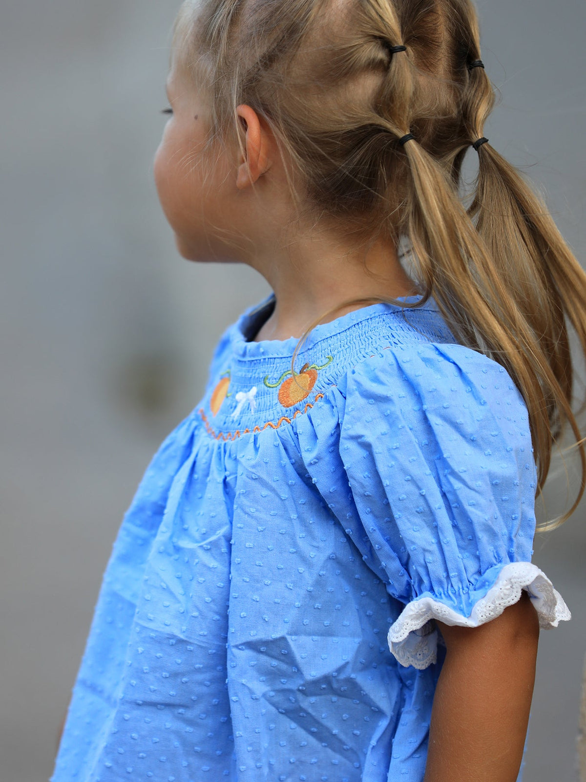 Rylee Faith Designs - Blue Fall Thanksgiving&Halloween Pumpkin Smock Embroidery Lace Baby Girl Dress - alternate view 4
