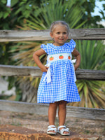 Rylee Faith Designs - Fall Thanksgiving& Halloween Blue Pumpkin Smock Embroidery Baby Girl Dress - alternate view 2