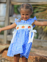 Rylee Faith Designs - Fall Thanksgiving& Halloween Blue Pumpkin Smock Embroidery Baby Girl Dress - alternate view 5