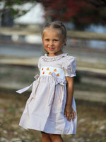 Rylee Faith Designs - Fall Thanksgiving Pumpkin Embroidery Smock Plaid Girls Dress - alternate view 5