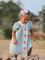 Rylee Faith Designs - Fall Halloween & Thanksgiving Pumpkin Applique Plaid Green Girls Dress - alternate view 3