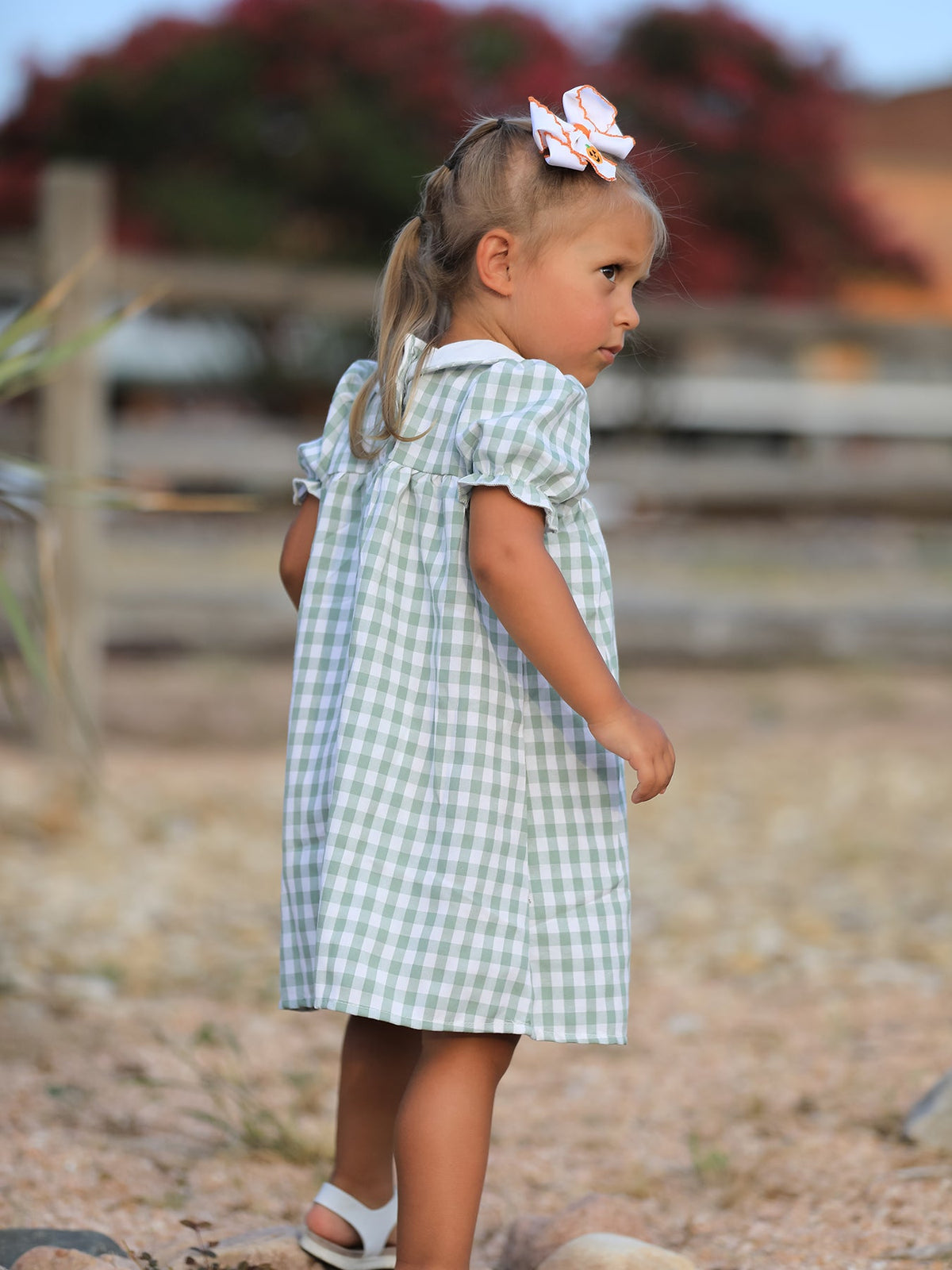 Rylee Faith Designs - Fall Halloween & Thanksgiving Pumpkin Applique Plaid Green Girls Dress - alternate view 4
