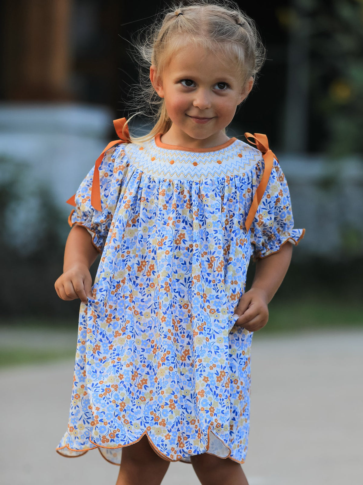 Rylee Faith Designs - Fall Floral Smocked Girls Dress