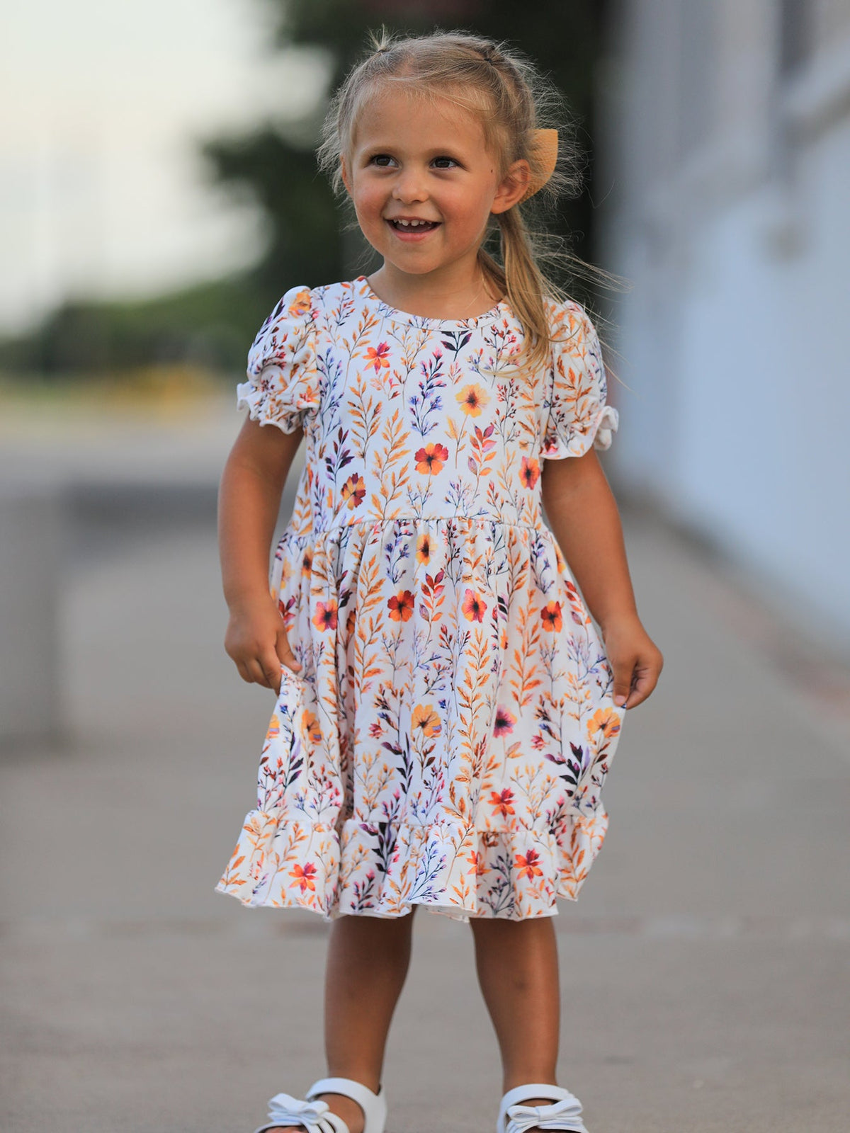 Rylee Faith Designs - Fall Floral Puff Sleeve Ruffle Girls Dress - alternate view 2