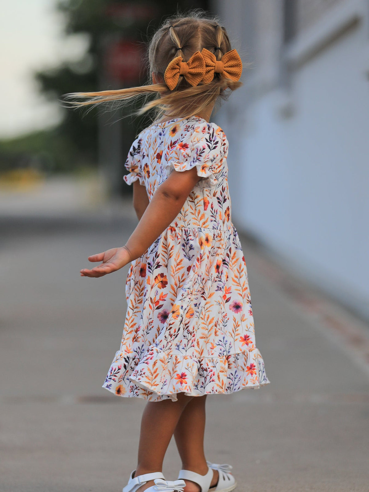 Rylee Faith Designs - Fall Floral Puff Sleeve Ruffle Girls Dress - alternate view 4