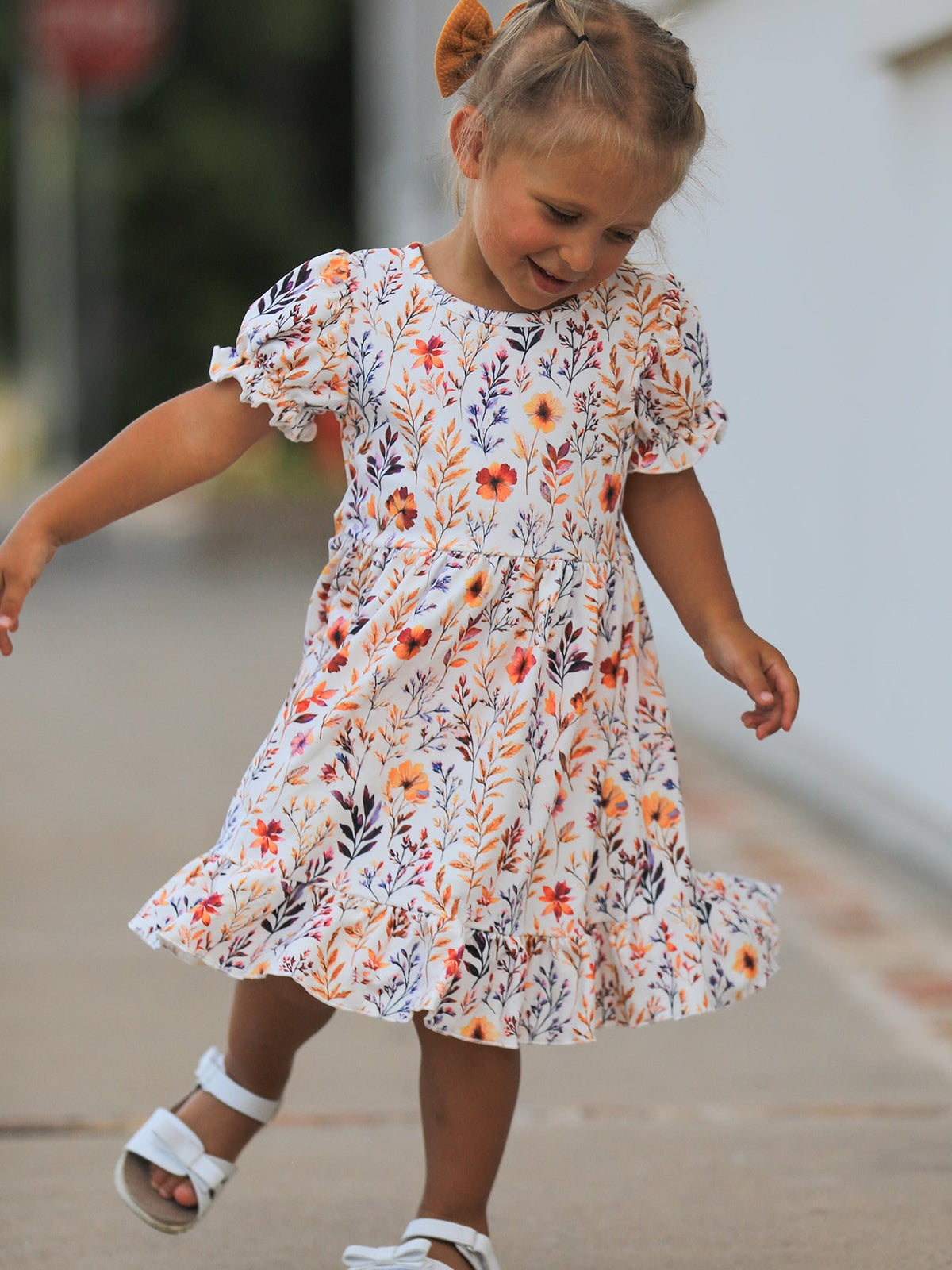 Rylee Faith Designs - Fall Floral Puff Sleeve Ruffle Girls Dress