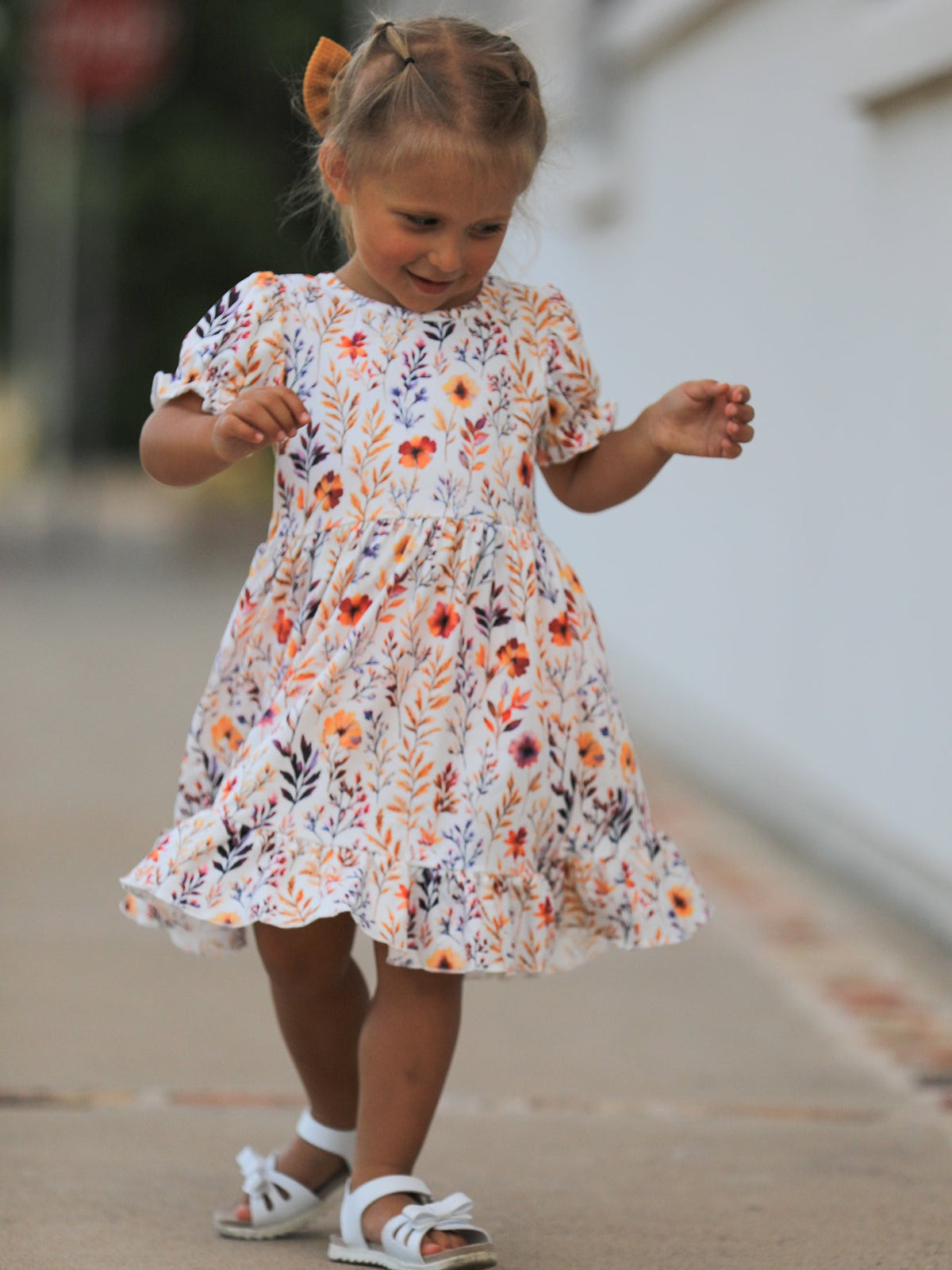 Rylee Faith Designs - Fall Floral Puff Sleeve Ruffle Girls Dress - alternate view 3