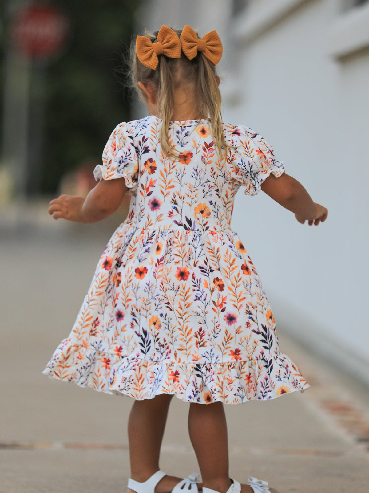 Rylee Faith Designs - Fall Floral Puff Sleeve Ruffle Girls Dress - alternate view 5