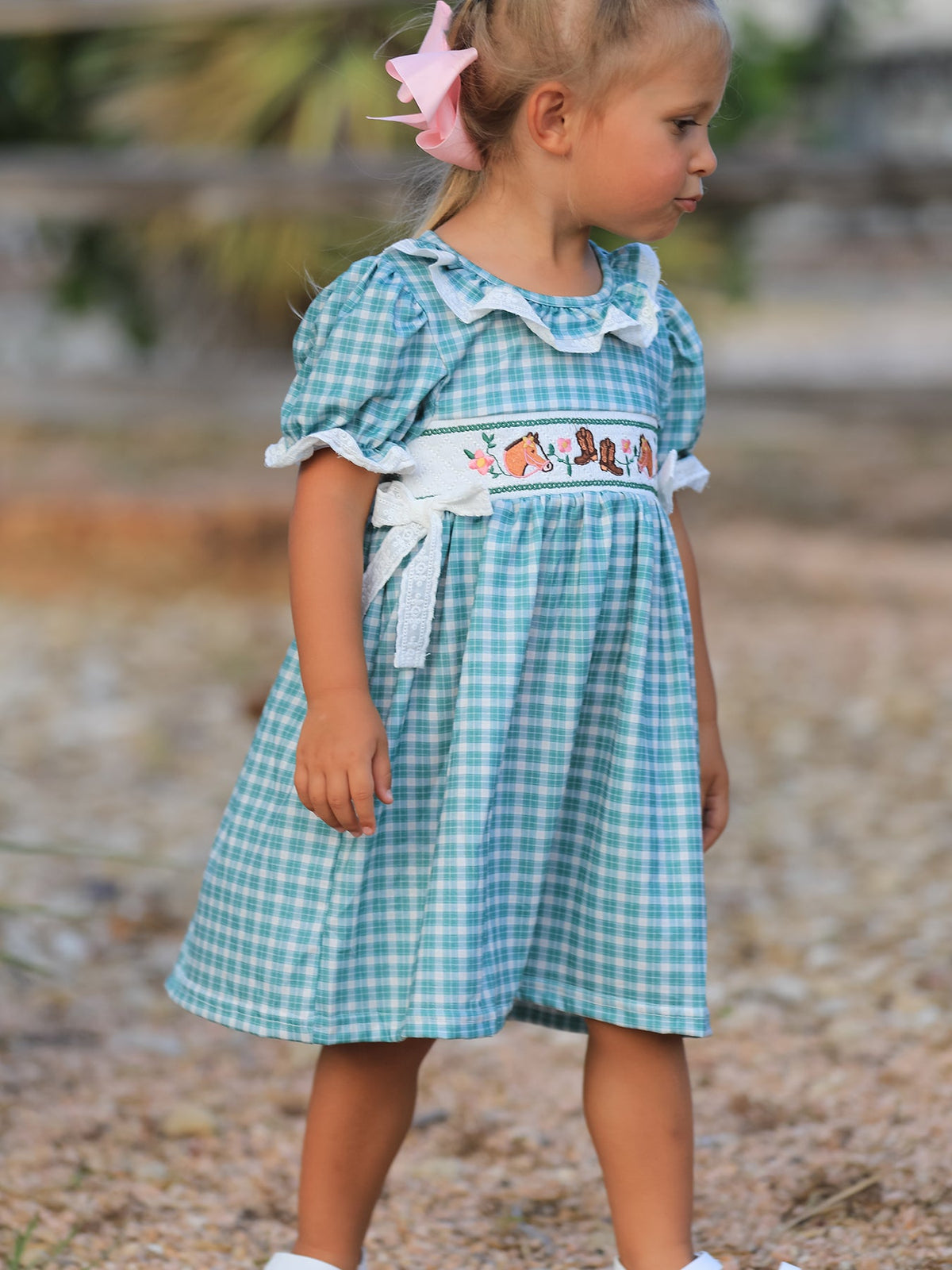 Rylee Faith Designs - Western Plaid Horse Embroidered Girl Dress