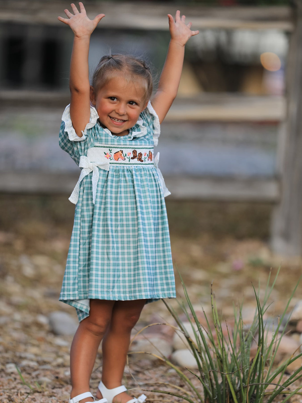Rylee Faith Designs - Western Plaid Horse Embroidered Girl Dress - alternate view 2