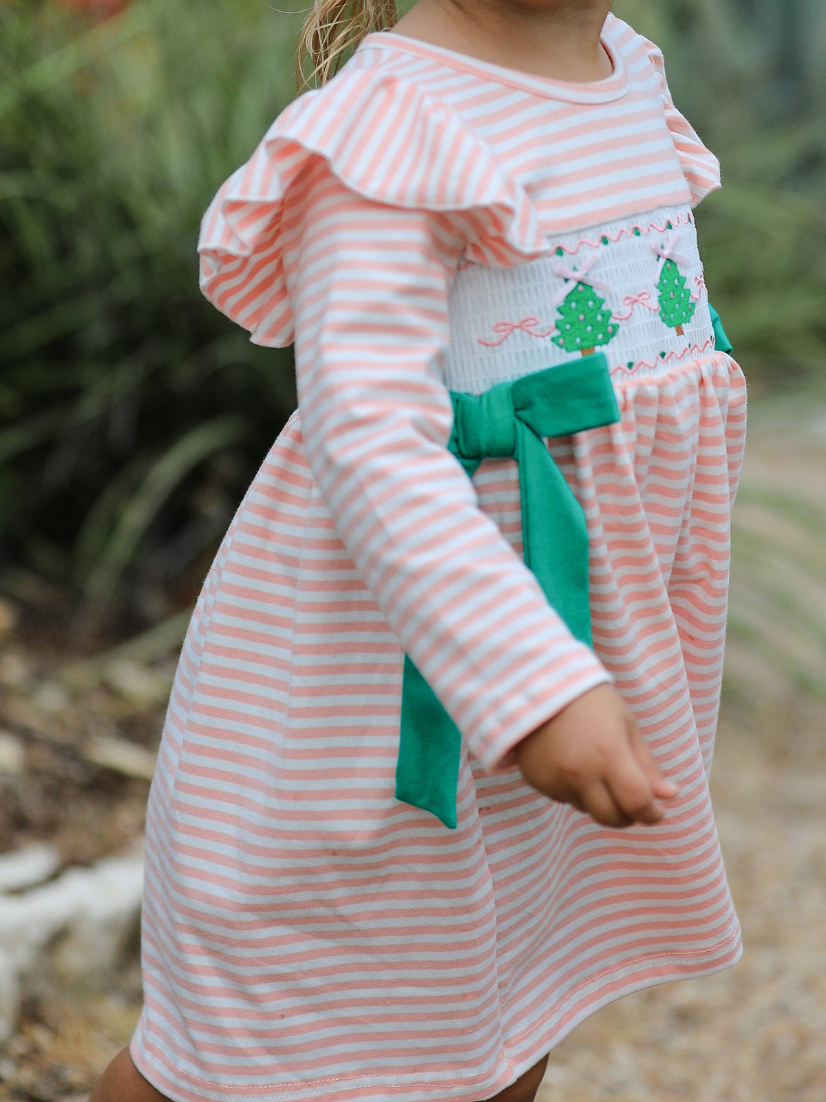 Rylee Faith Designs - Christmas Tree Smocked Embroidery Stripe Baby Girls Dress - alternate view 3