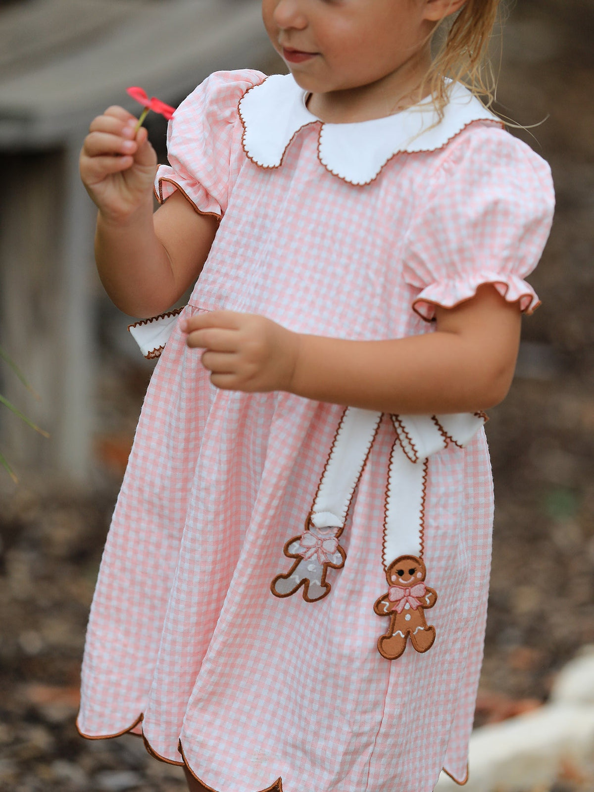 Rylee Faith Designs - Christmas Girls Gingerbread Peter Pan Collar Dress