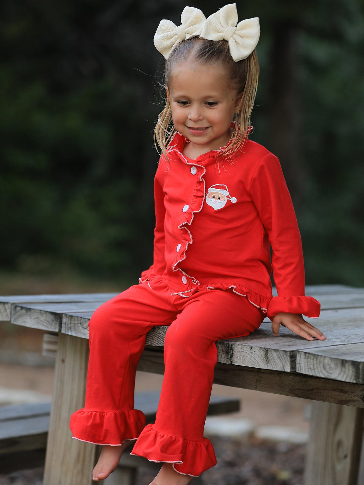 Rylee Faith Designs - Christmas Red Girls Embroidered Pajamas
