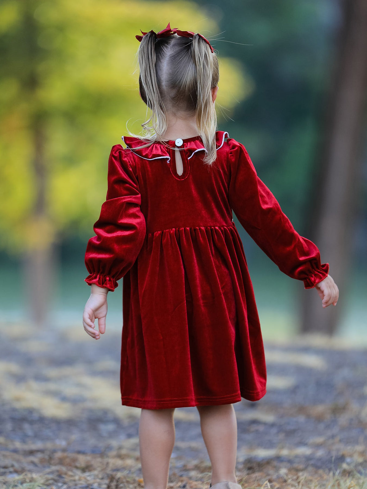 Rylee Faith Designs - Christmas Velvet Smocked Girls Dress with Pearl Detail - alternate view 5