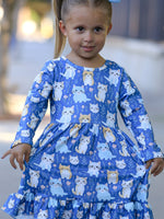 Rylee Faith Designs - Fall Cat Print Girls Long Sleeve Ruffle Hem Dress - alternate view 3