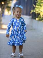Rylee Faith Designs - Fall Cat Print Girls Long Sleeve Ruffle Hem Dress - alternate view 2